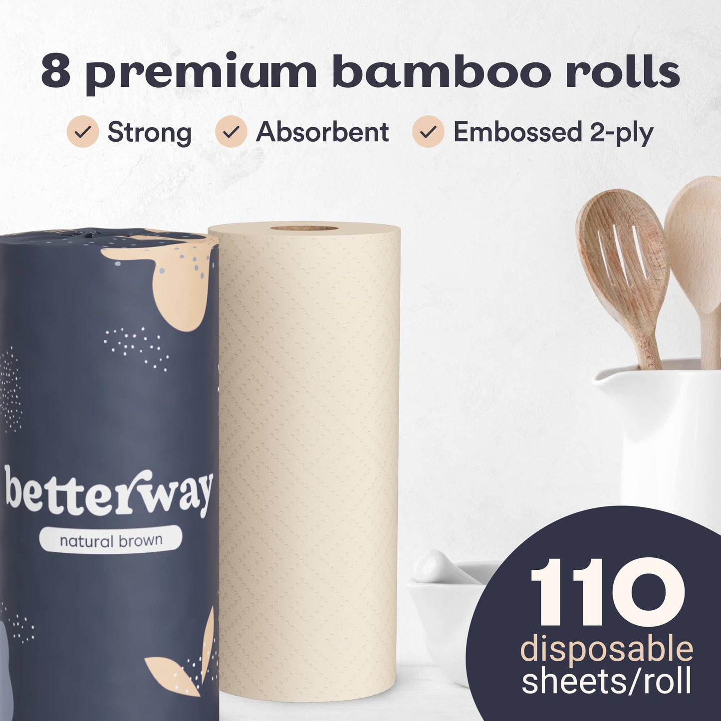 Unbleached Bamboo Paper Towels (8 rolls/box)